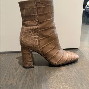 Brown Croc-Embossed Ankle Boots